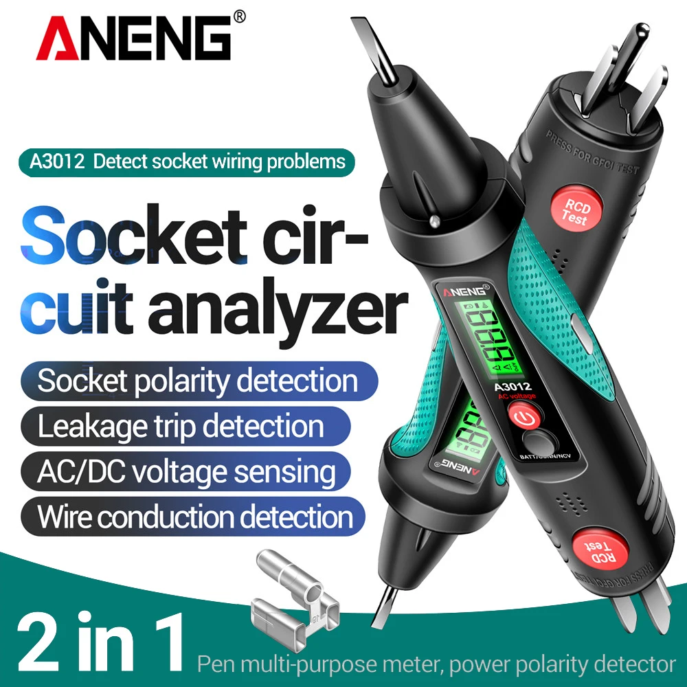 ANENG A3012 Multifunctional Socket Circuit Analyzer AC/DC Voltage Tester Intelligent Power Polarity Detector Leakage Test Tools