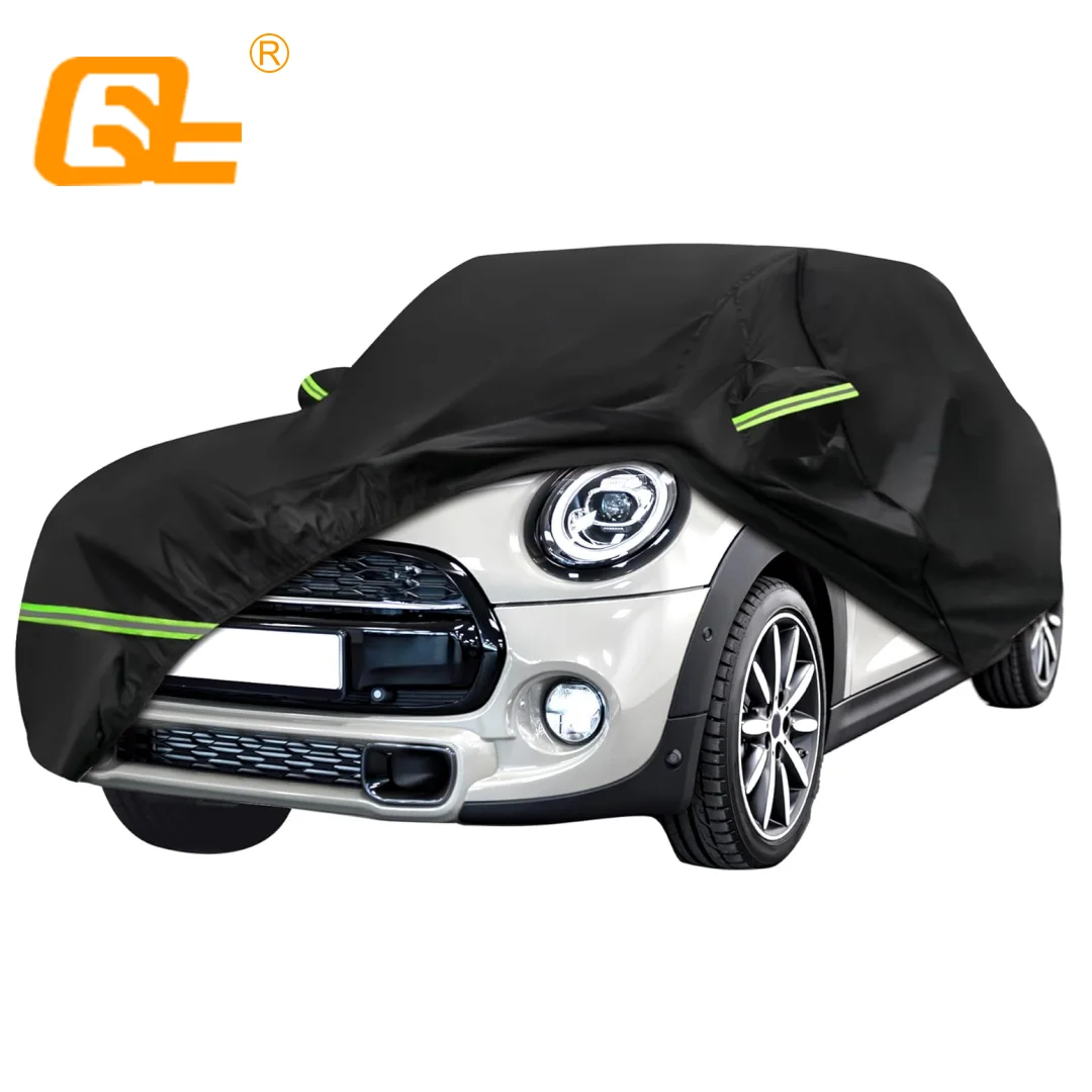 Car Covers for Mini Cooper 2-Door 2002-2024 Waterproof with Door Zipper Windproof Bands for Snow Rain Dust Hail Protection Black