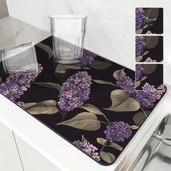 Coffee Cup Drying Mat Plant Lavender Non-slip Absorbent Mat Diatoms Tableware Kitchen Counter Drain Mat Coffee Bar Drain Mats
