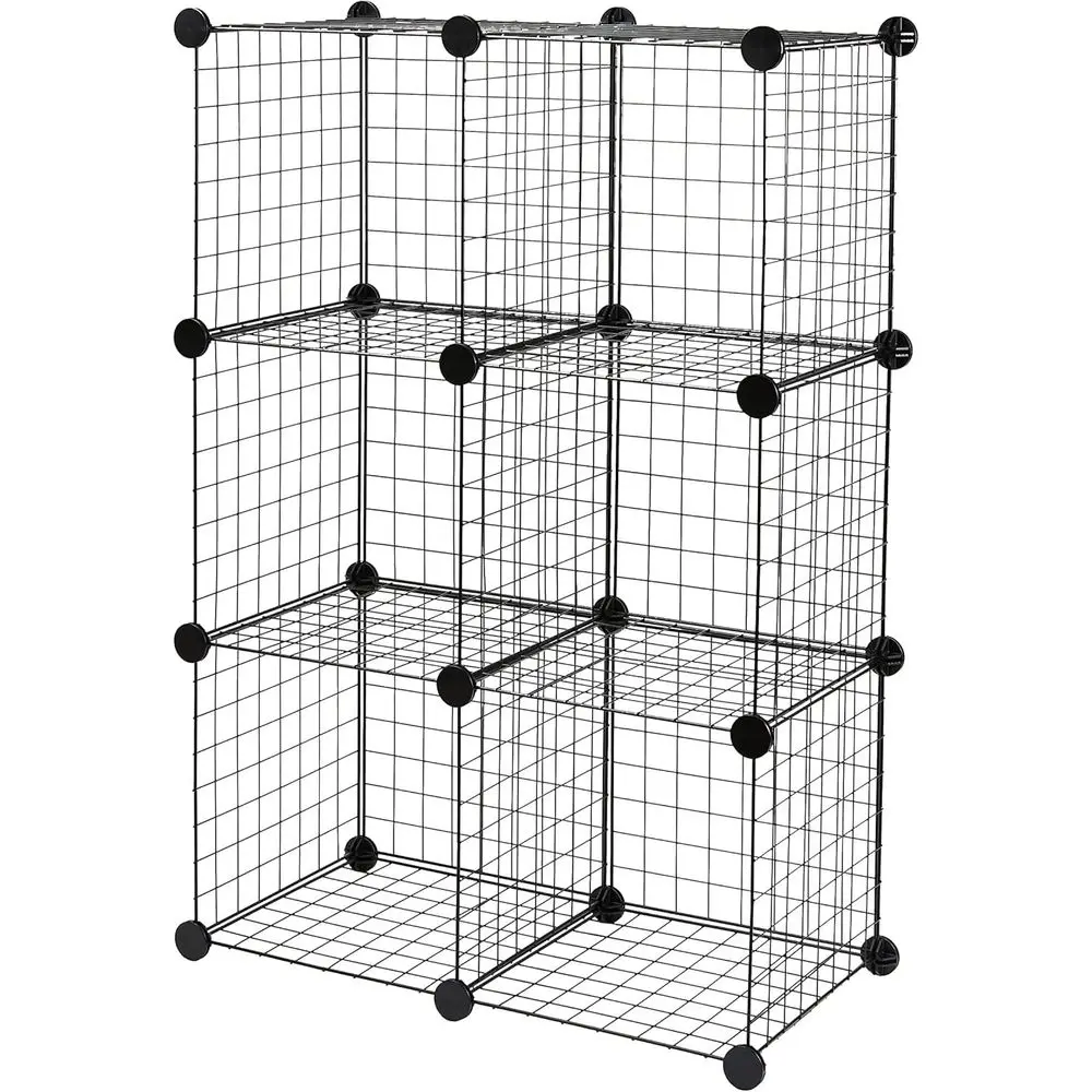 Wire Grid Stackable Storage Organizer, Metal Shelving Unit, No-Tool Assembly, 26W x 38H x 12.6D, Black