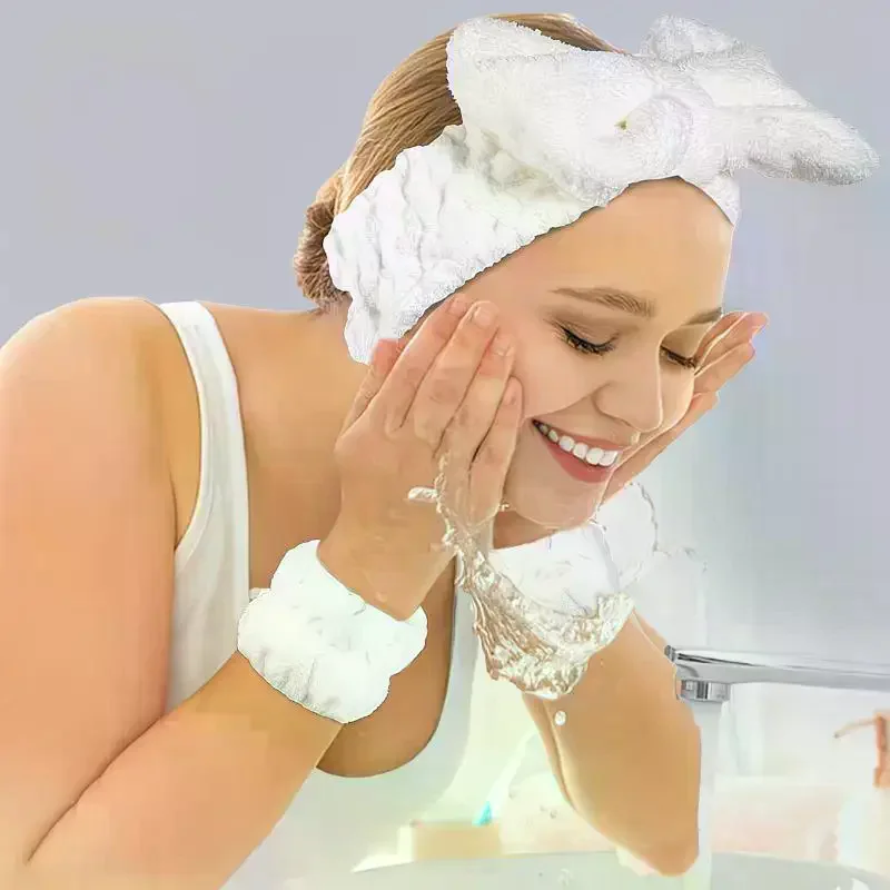 Conjunto de 4 Peças: Escova de Limpeza Facial de Silicone 3D Dupla Face, Faixa de Cabelo para Spa, Pulseira e Escova Esfoliante para Limpeza de Poros