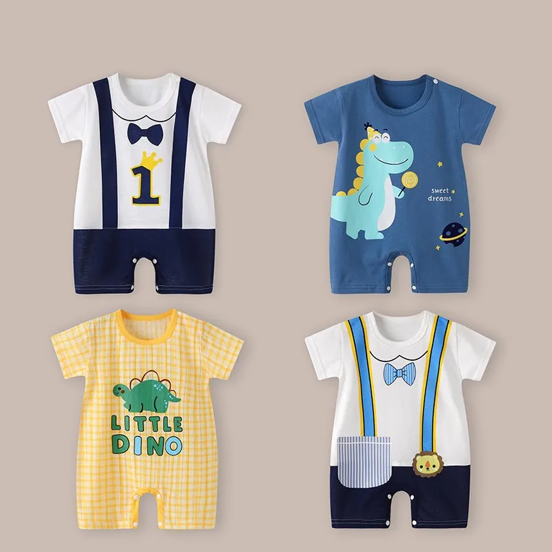 Ropa de bebé para recién nacido, mono infantil para niños y niñas, Pelele de manga corta con estampado de letras, monos para niños pequeños de 0 a