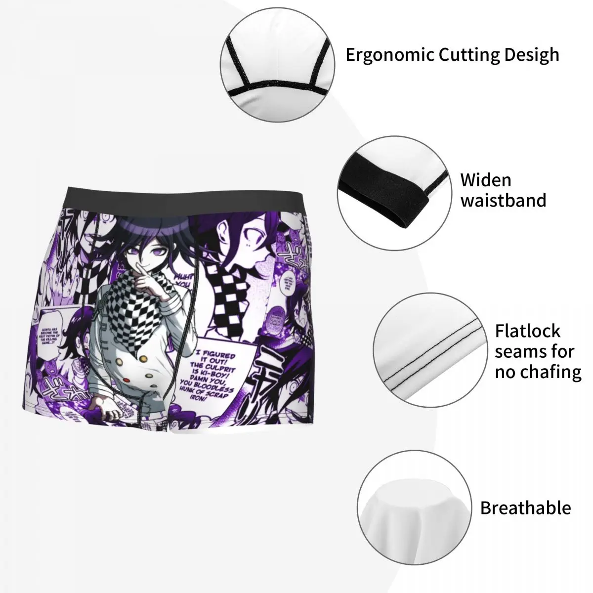 Kokichi Ouma Manga Print Men\'s Underwear Danganronpa Manga Anime Boxer Shorts Panties Humor Soft Underpants for Homme Plus Size