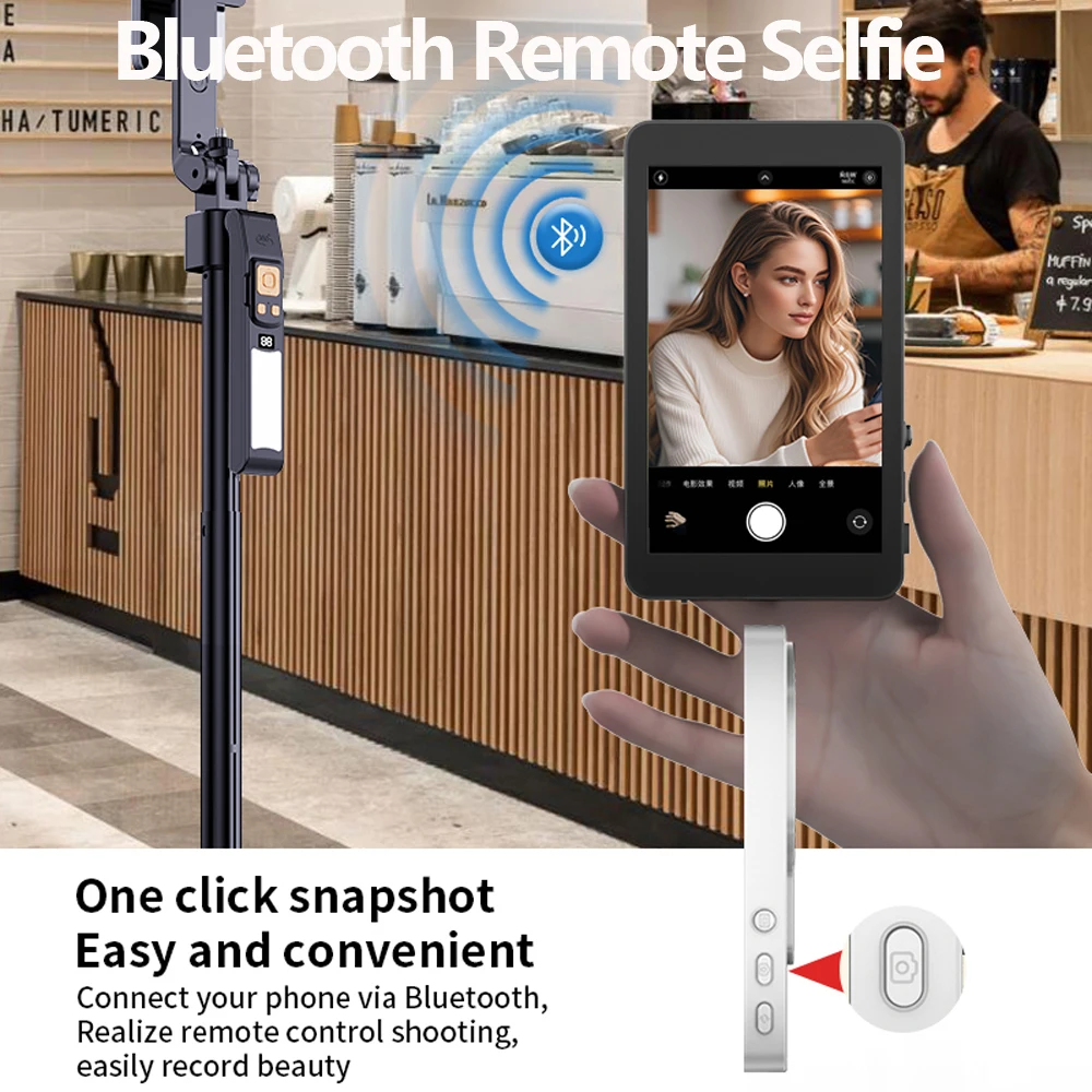 شاشة سيلفي للهاتف المغناطيسي، شاشة بلوتوث عن بعد، كاميرا خلفية لصور السيلفي، تسجيل فيديو مباشر لهاتف iPhone Android