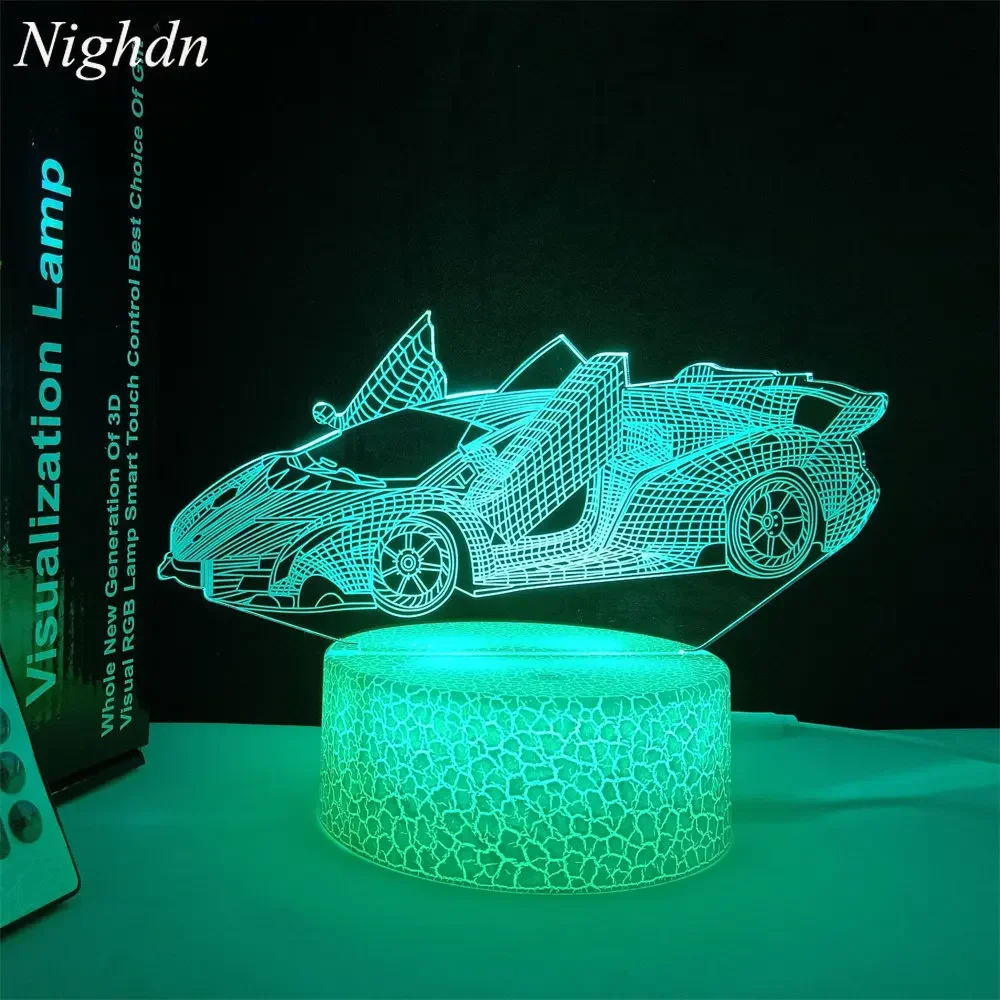 Гоночный автомобиль Nighdn, 3D лампа, фотосессия, 7 меняющихся цветов, ночник, украшение для спальни, прикроватная лампа, подарок для мужчин, для любителей автомобилей