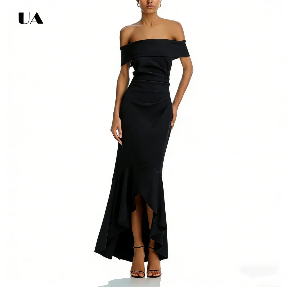 Robe de bal sirène Simple avec épaules dénudées, robes de soirée en Satin solide pour femmes, robe de soirée classique personnalisée Hi-lo