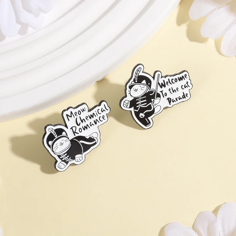 Cartoon Uniform Black Cat Brooch Enamel Pins Welcome To The Cat Parade Meow Chemical Romance Brooches Lapel Badge Jewelry Gifts