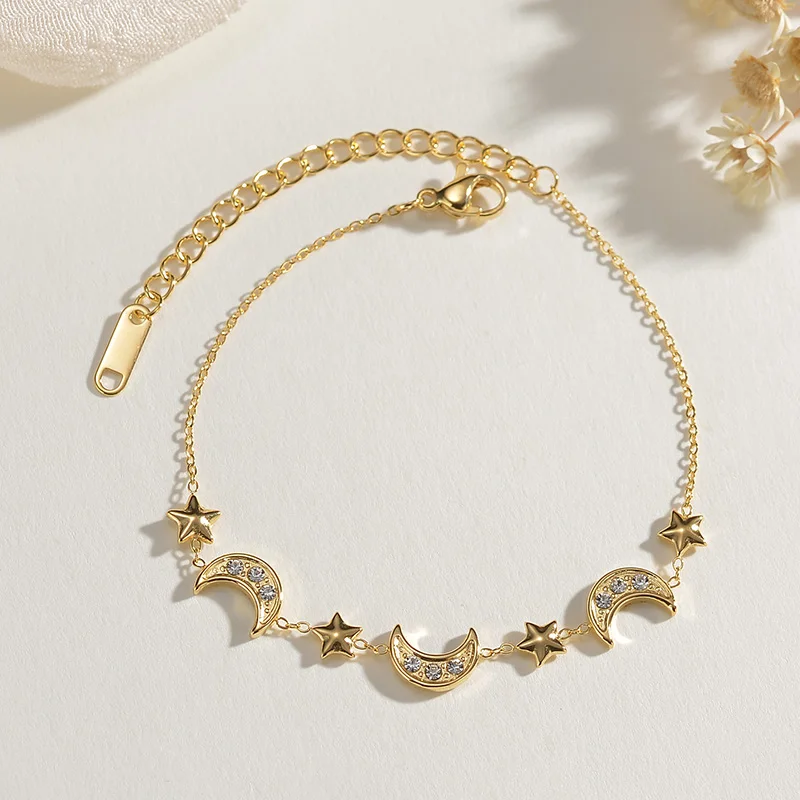 

Exquisite Moon Star Golden Bracelet for Women Waterproof Stainless Steel Fashion Charm Jewelry Wholesale