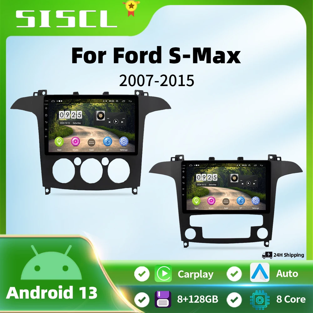 For Ford S-Max S Max 2007 2008 9inch Carplay AT Car Radio Multimedia Video Player Android 14 Bluetooth WIFI 4G Navigation GPS