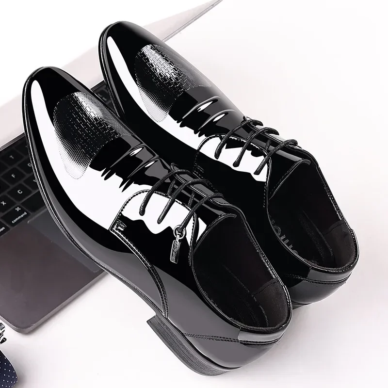 2023 Luxury Business Oxford Leather Shoes Men Breathable Patent Leather Formal Shoes Plus Size  Office Wedding Flats Male Black