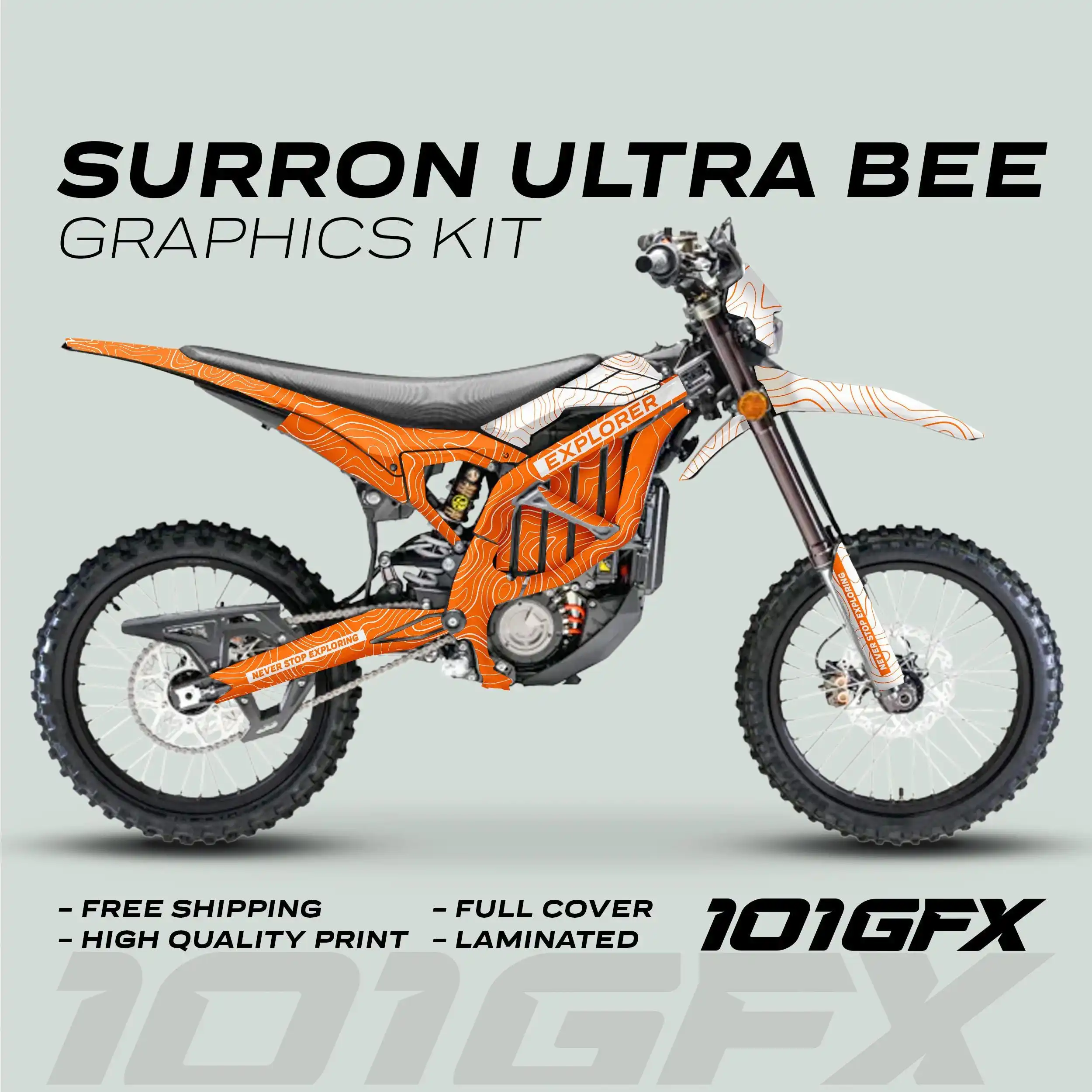 Graphics Kit EXPLORER ORANGE WHITE Explore Altitude Decals Stickers Laminated eBike Decals Wrap Protection For Surron Ultra Bee