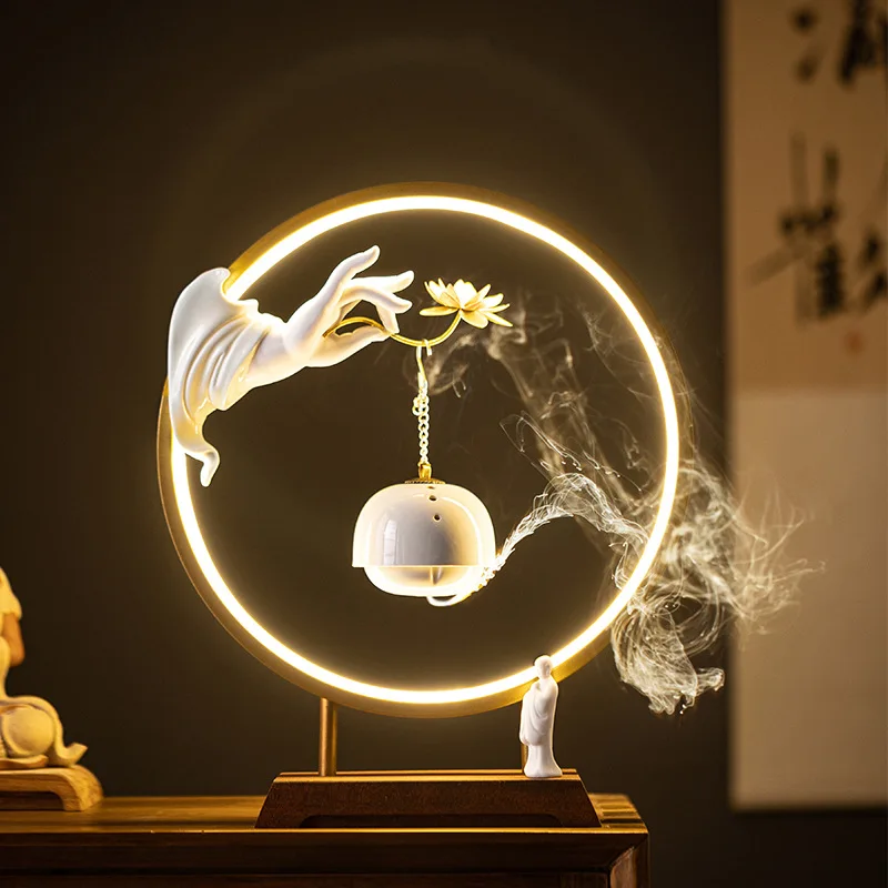 

30 см подвесная курильница с обратным потоком и USB-светодиодным кольцом, дзен-монах, рука Будды, ароматная печь для домашнего декора, украшения