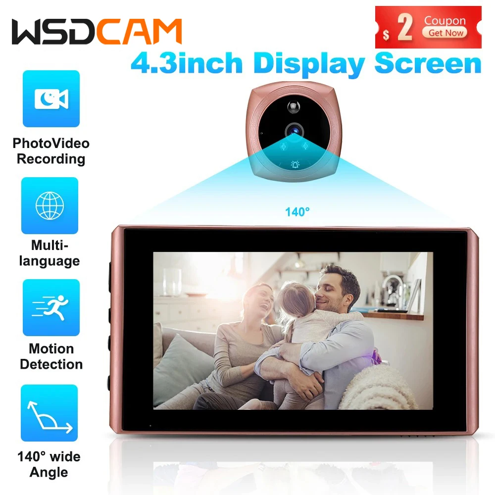 Wsdcam Video Door Peephole Camera Doorbell Viewer with LCD Monitor Night Vision Visual Peephole Door Bell Home Security