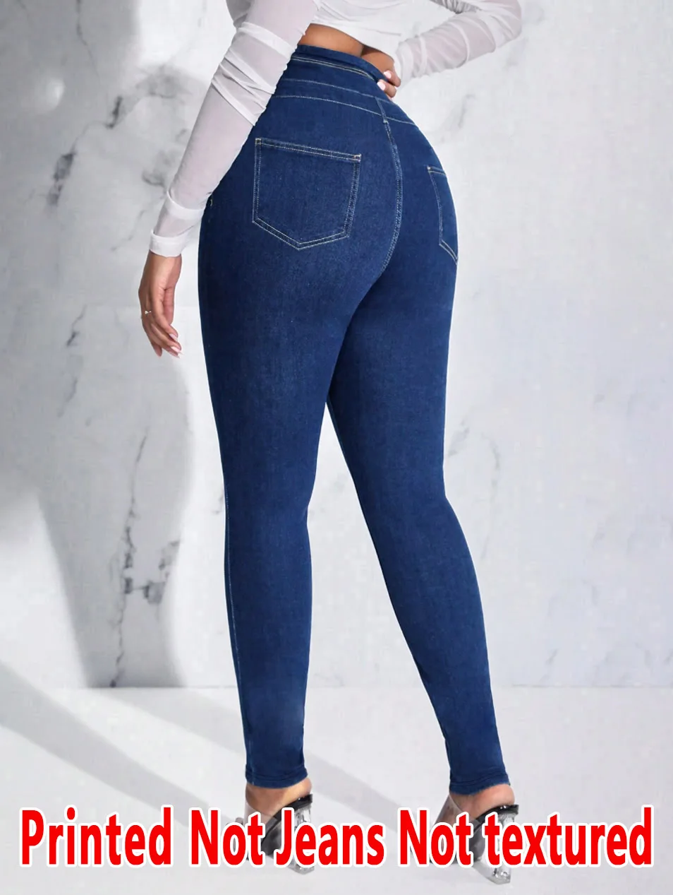 1284 Women's Non-Leather Denim Fabric Tight Pants Printed Base Layer Pants Wearable All Seasons