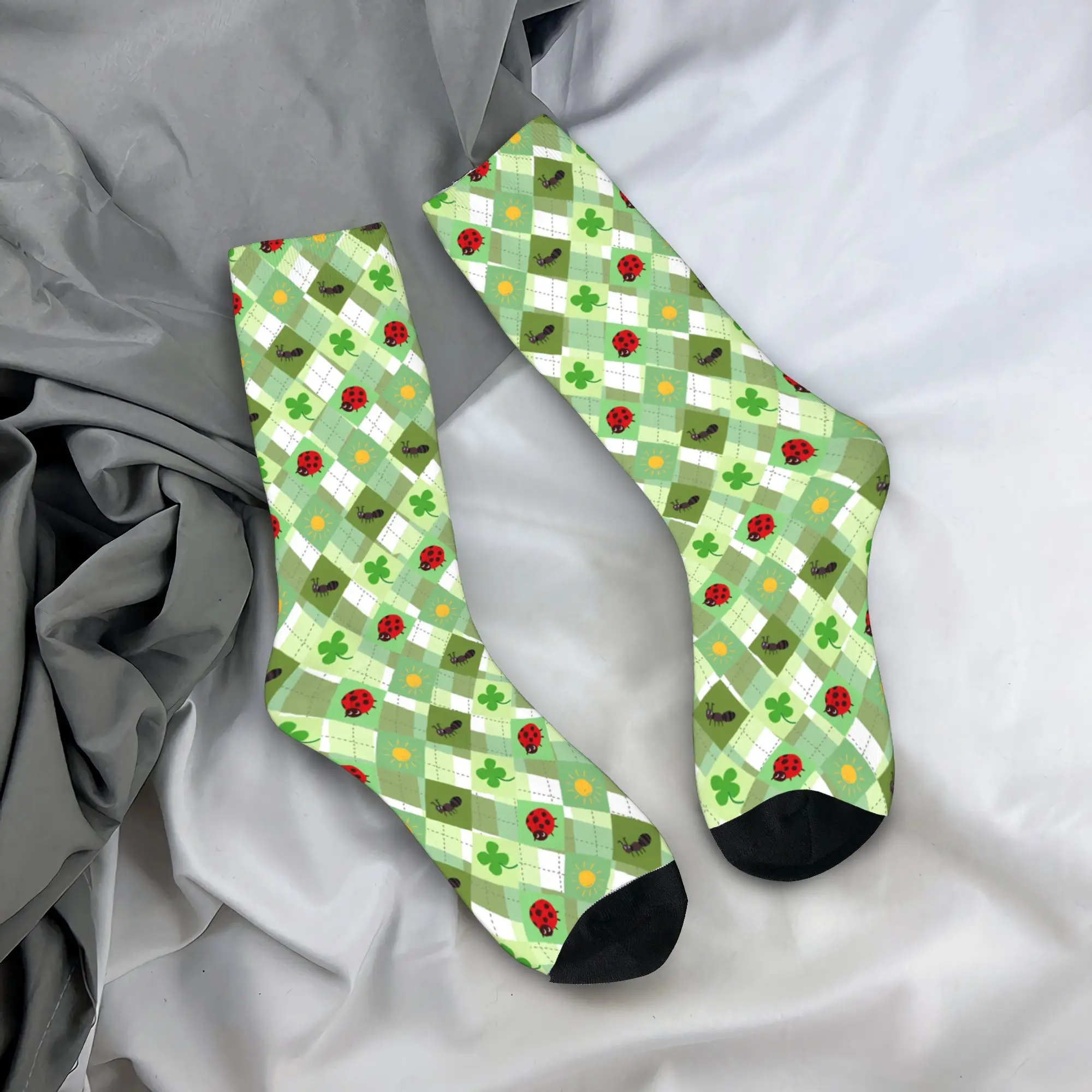 Fruit Print light green check red dot layout Socks  Retro Stockings Men Medium Soft Cycling Socks Winter Design Anti Sweat Socks