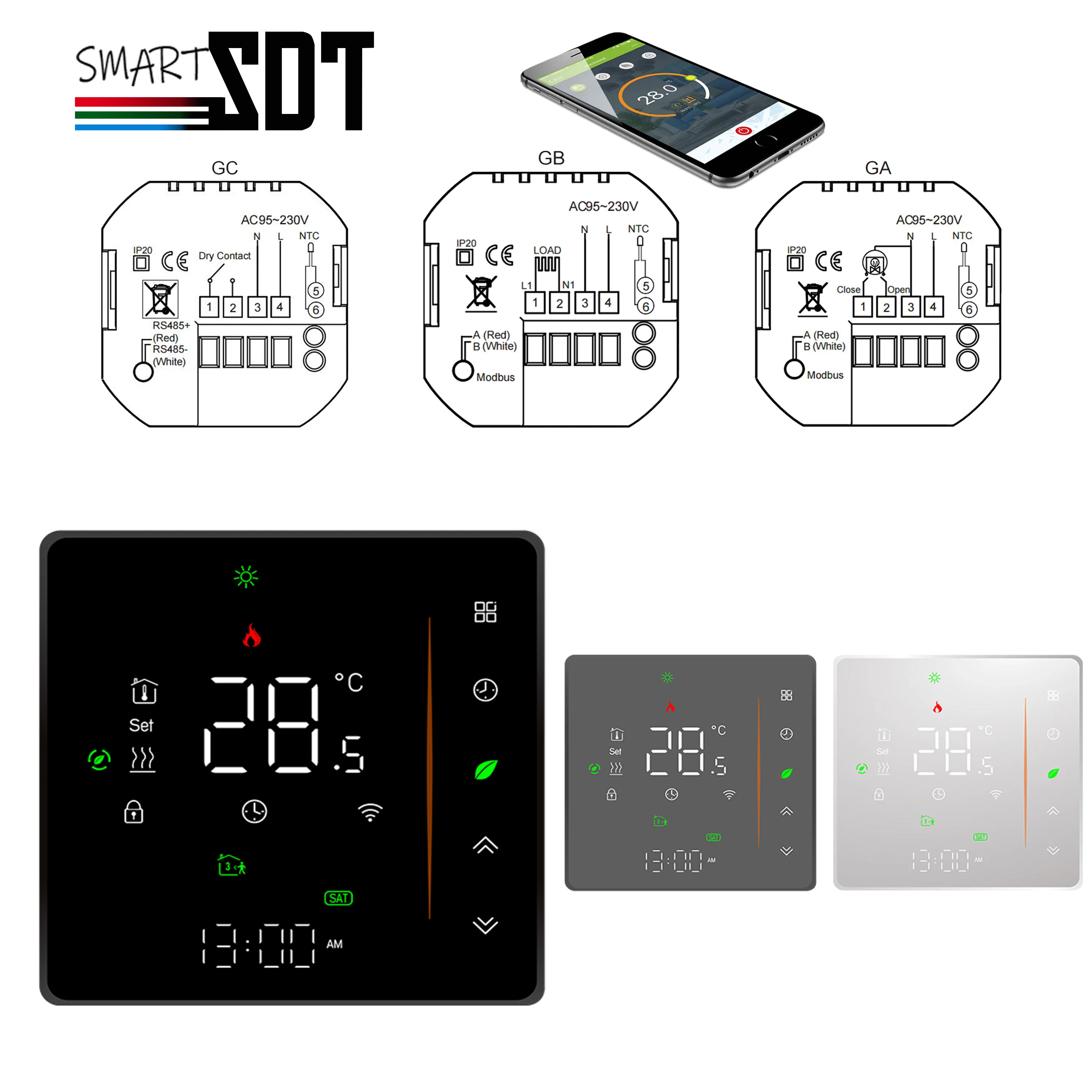 

220V 24V Dual Sensor Thermostat WIFI/ZIGBEE With Room Floor Heating Cable/Water Valve/Passive Switch&Boiler Adjust Temperature