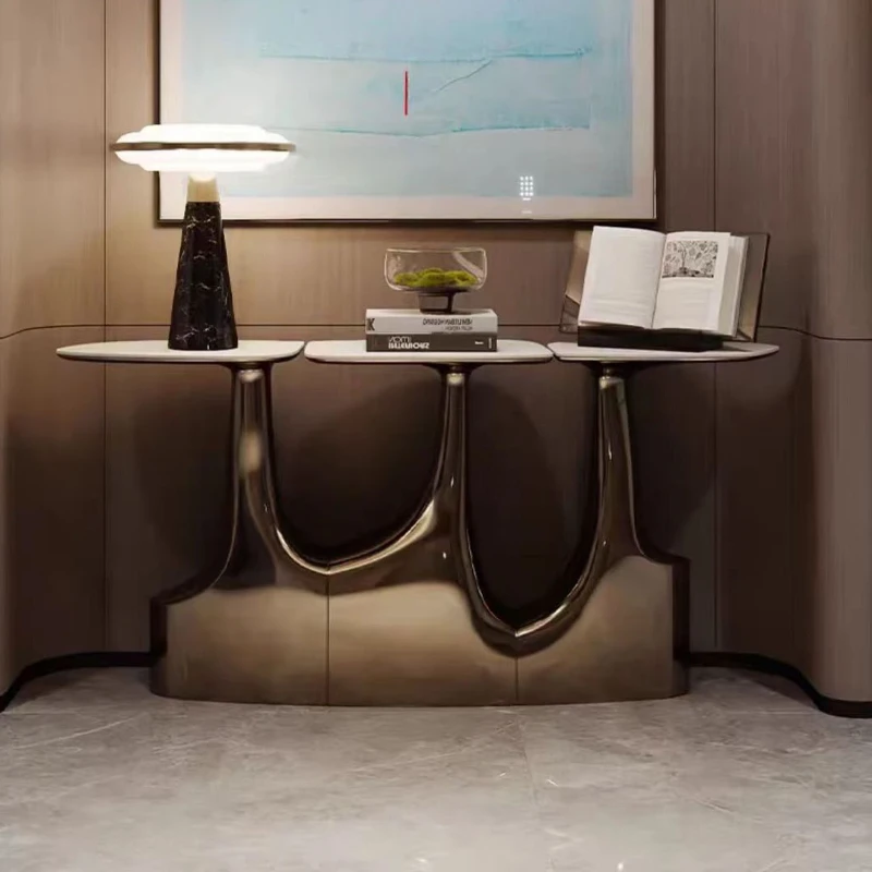 

Italian light luxury fashion metal entrance table villa living room designer special-shaped home storage against the wall end