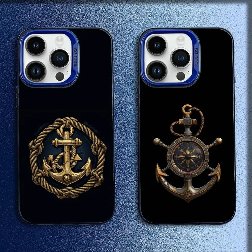 

Boat Nautical Captains Anchor Phone Case For iPhone 16,15,14,13,12,11,Mini,Pro,E,MAX Blue Candy Matte Shockproof Cover