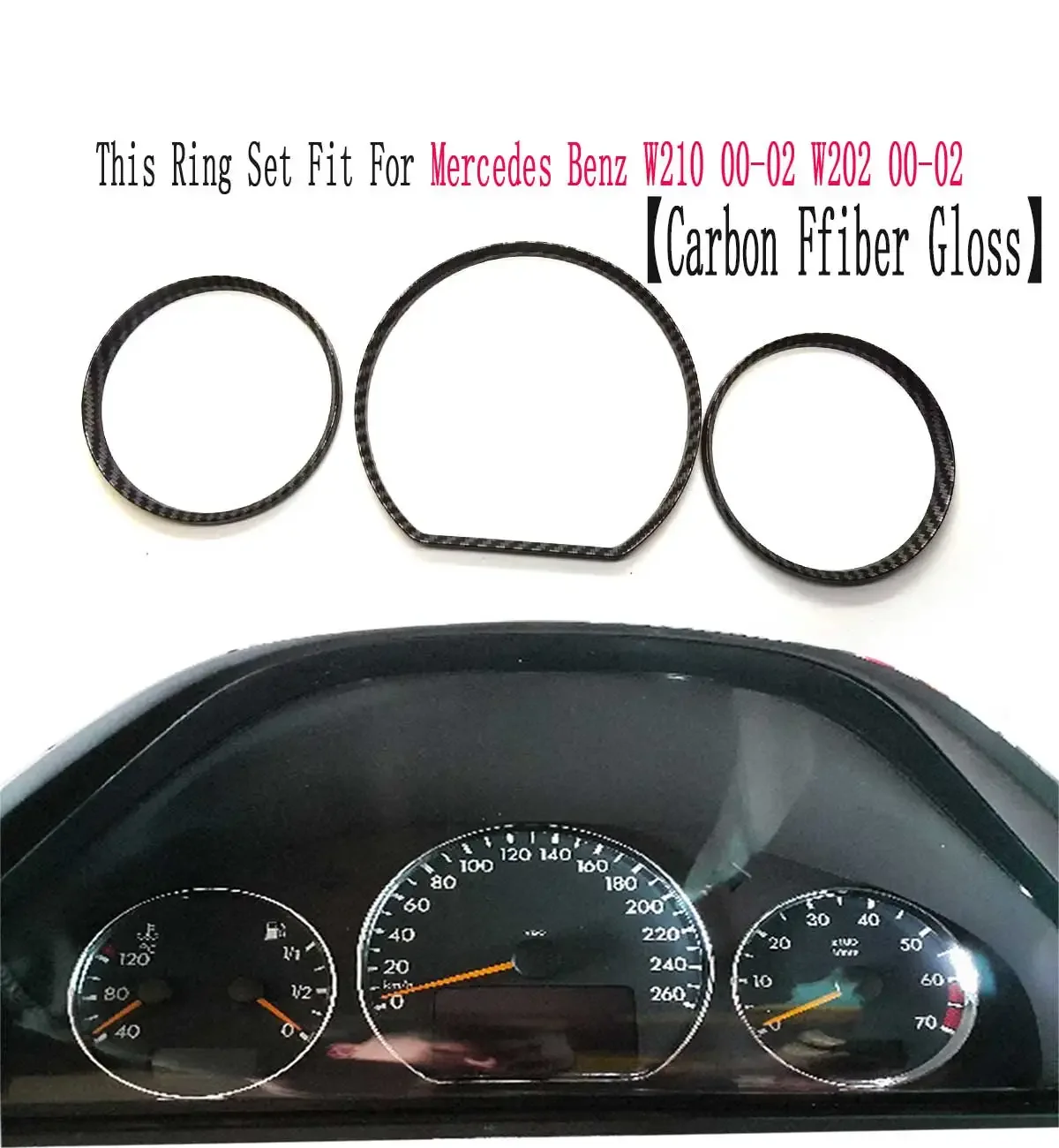 

Styling Upgrade Accessory Carbon Fiber Gloss Print Dashboard Gauge Dial Ring Set For for Mercedes Benz W210 00-02 / C208 00-03