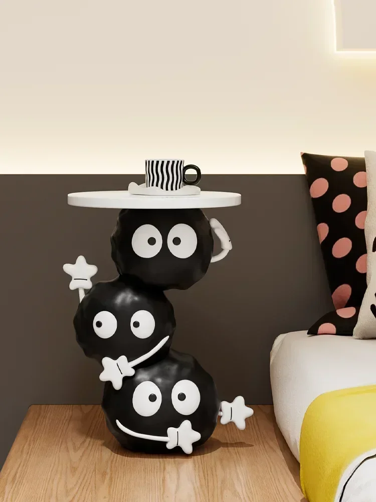 Creative Cartoon Coffee Table for Living Room and Bedroom, Black Briquettes Floor-standing Sculpture Ornaments, Storage Table