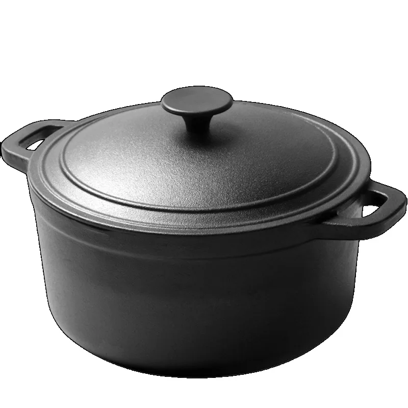 Household Outdoor Cast Iron Cookware Set Large Capacity Pre-Seasoned Cast Iron Non-Stick Dutch Bake Pot Casserole Cooking Pot