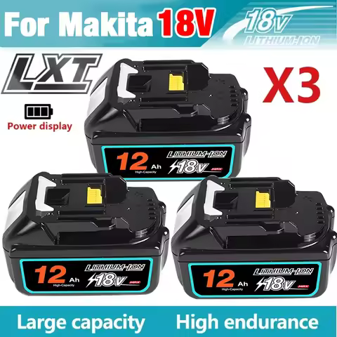 18V 12000mAh Rechargeable Lithium Ion Battery With Battery indicator For Makita BL1830 BL1840 BL1850 Power Tool Battery EU Plug