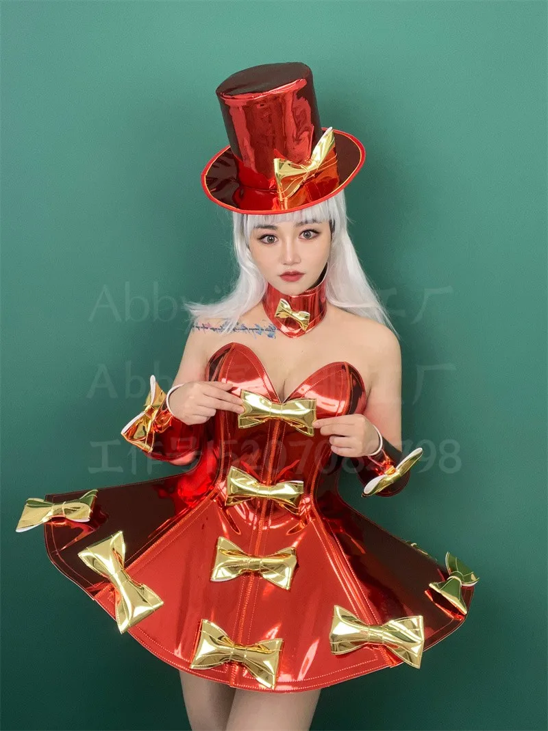 New Bowtie Christmas Performance Dress Party Amusement Park Tour Dress Armor Laser Dazzling Dress Drag Queen Costume Set