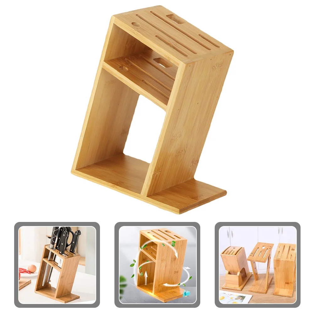 

Bamboo Cutter Holder Non-Slip Kitchen Countertop Organizer Scissor Storage Rack Kitchen Essentials Utensil Stand Gadget