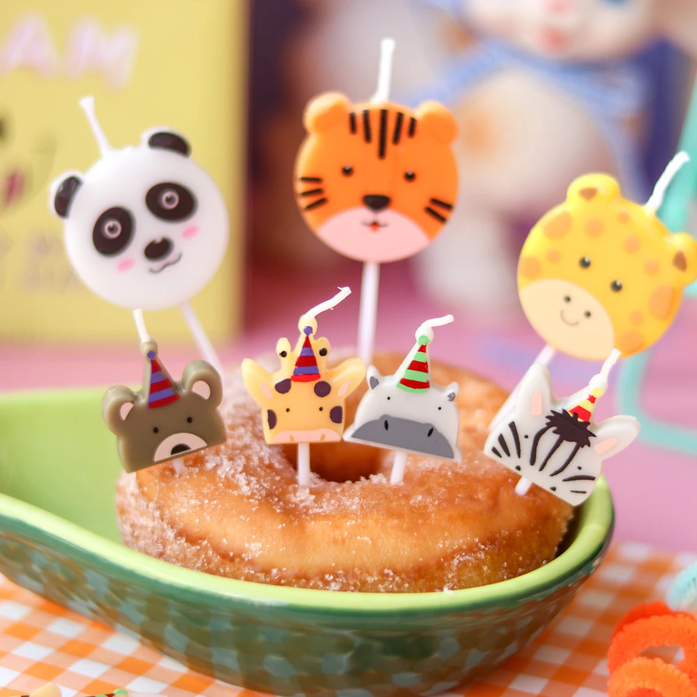 Animal Candle Tiger Head Panda Lion Kid Birthday Party Dessert Cake Topper Cupcake Color Love Wedding Baking Supplies Decoration