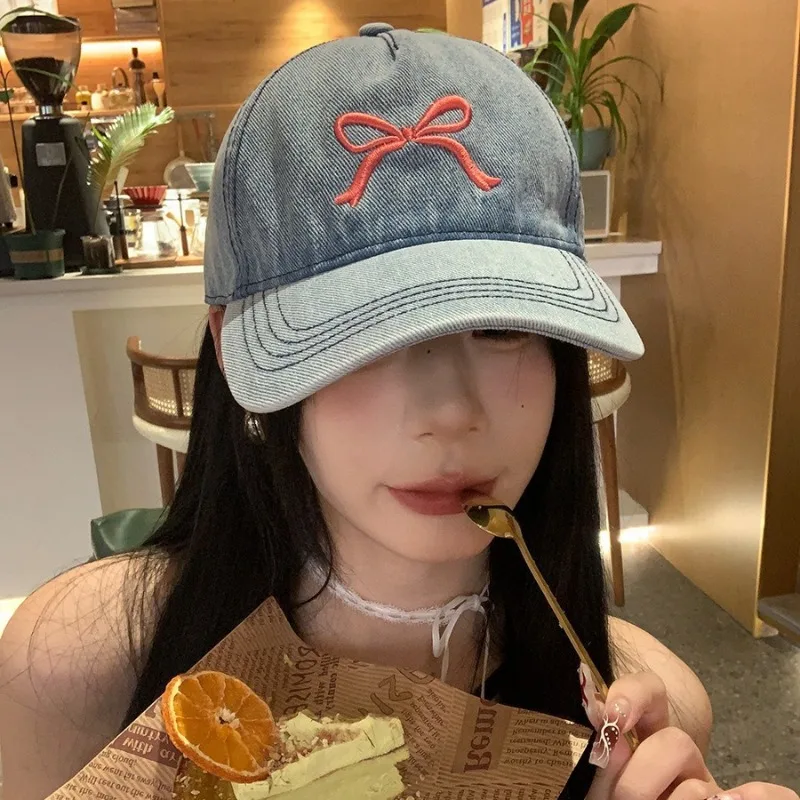 

Korean Washed Denim Sunscreen Baseball Cap Women's Spring Summer Embroidery Three-dimensional Bow Versatile Sunshade Sports Hat