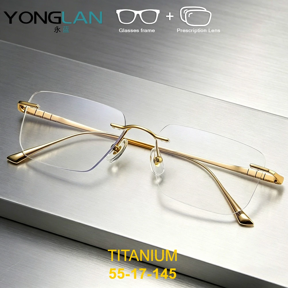 

YONGLAN High quality Titanium Rimless Eyeglasses Prescription Glasses Myopia Hyperopia Reading Eyewear Customized Progressive