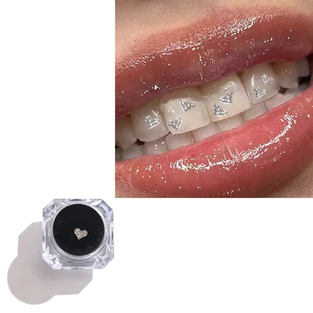 3 stks/doos Tand Gem DIY Sieraden Tandheelkundige Edelstenen Hart Ster Maan Vorm Schoonheid Metalen Tand Kristallen Sieraden Ornamenten Monddecoratie