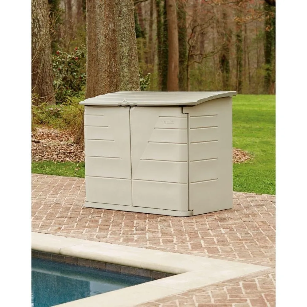 

5 X 4 Ft Small Horizontal Resin Outdoor Storage Shed with Floor, Beige/Brown, Organization for Home/Backyard/Pool Chemicals