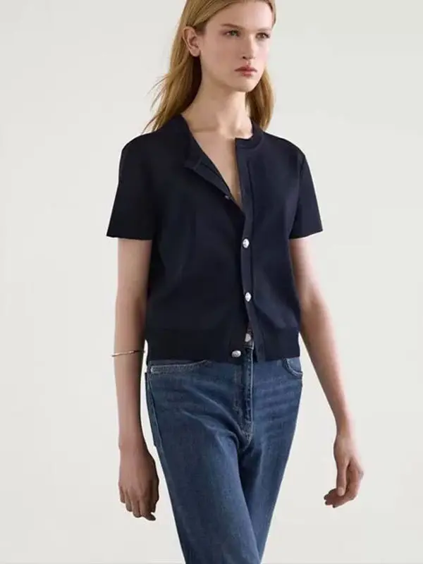 

MD женский летний коврик 202, вязаный кардиган из ледяного шелка или круглый Ne Svel, модное пальто прямого кроя