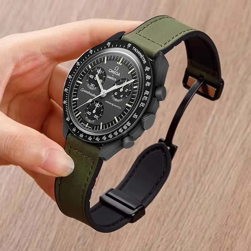 حزام جلد + سيليكون لساعة أوميغا X سواتش المشتركة MoonSwatch 20 مللي متر 22 مللي متر شريط مغناطيسي لساعة Xiaomi S4 S3 S2 S1/Huawei GT2 3 4 5