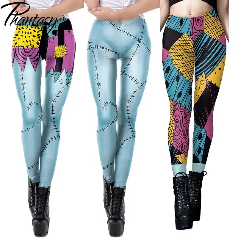 PhantWORK-Leggings gothiques à motif de dessin animé pour femmes, pantalons de yoga décontractés, pantalons de sport d'Halloween, film Sally, fjAnime