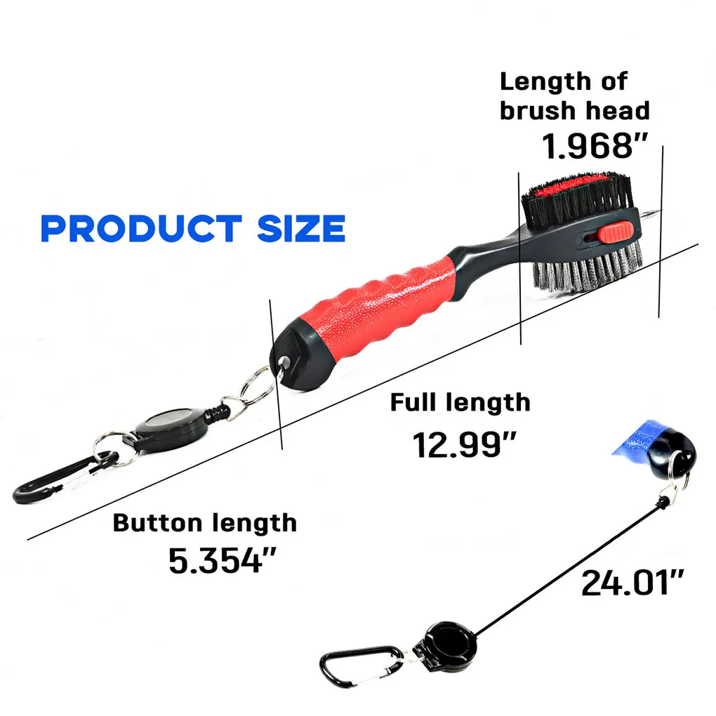 فرشاة تنظيف الجولف ذات الرأس المزدوج، مضرب الجولف، كرة إسفين، تنظيف كبير الحجم، قبضة مريحة قابلة للسحب