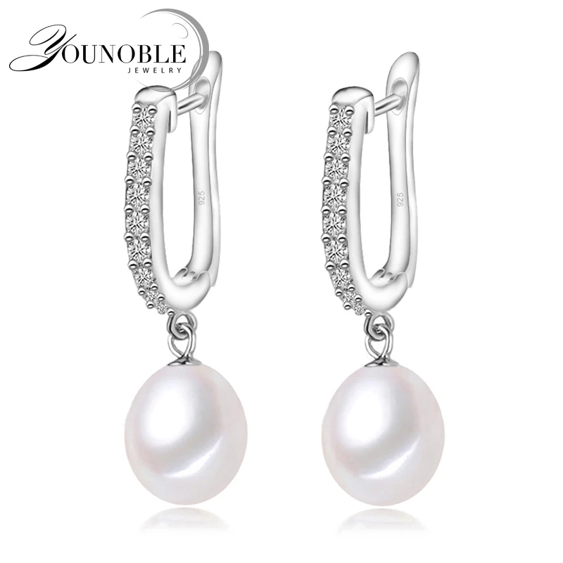 YouNoble Genuine 925 Silver Earrings Pearl Wedding For Women,Drop Freshwater Pearl Earrings Birthday Gift Daughter Pink White