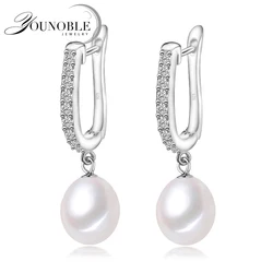 YouNoble Genuine 925 Silver Earrings Pearl Wedding For Women,Drop Freshwater Pearl Earrings Birthday Gift Daughter Pink White