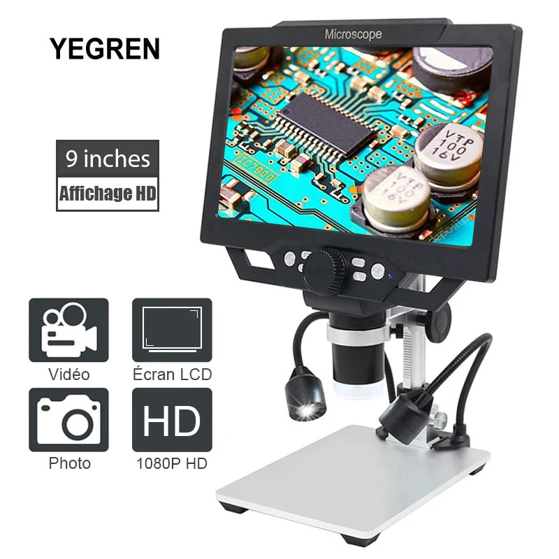 

12MP HD Digital Microscope 9" LCD Screen LED Video Microscope With Metal Lifting Stand f/ Stamp Fabric Observation Supports PC