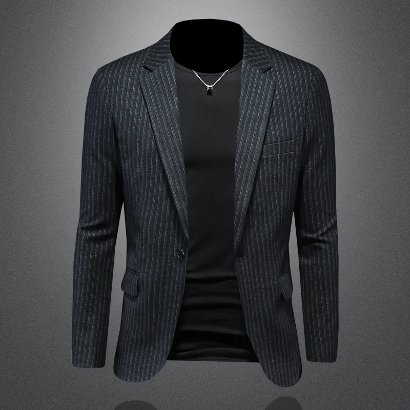 

Мужской пиджак Slim Fit класса люкс, корейский модный стиль, весна-осень, профессиональная одежда, с длинным рукавом, классический воротник