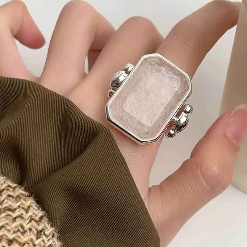 14K خاتم مطلي بالذهب ريترو ساحة كريستال مجوهرات مبالغ فيها تصميم النساء المجوهرات الفاخرة تكويم بوهو خاتم خمر مستوحاة #3