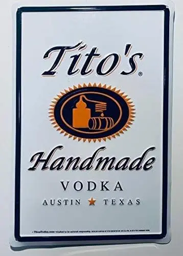 Tito's Handmade Vodka White Tin Tacker Sign | Austin Texas | 12