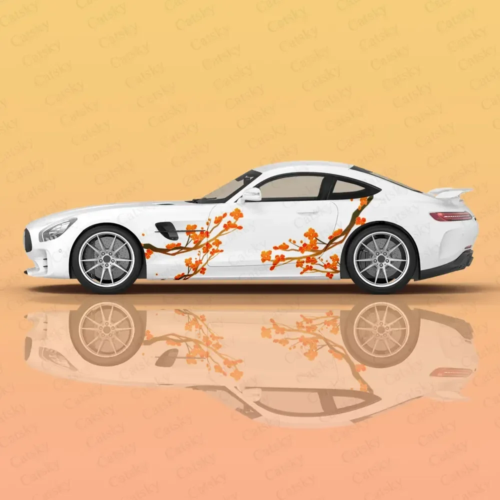 Chinese Plum Blossom Art Car Body Sticker Itasha Vinyl Auto Accessories Side Decal car Decoration Sticker Wheel Protective Film