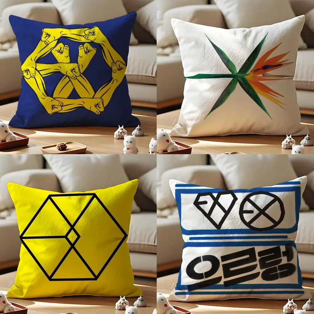 EXO Album Cushion Cover Anti-dustmite Pillowcase Invisible Zipper Silky Short Plush Sofa Cushion Cover