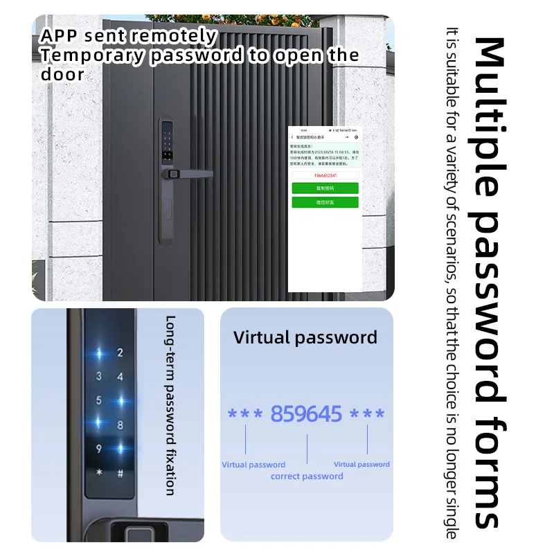 Aluminium Digital Smart Sliding Door Lock Waterproof Outdoor Hook Fingerprint Locks Knob Handle Tuya Remote With Camera