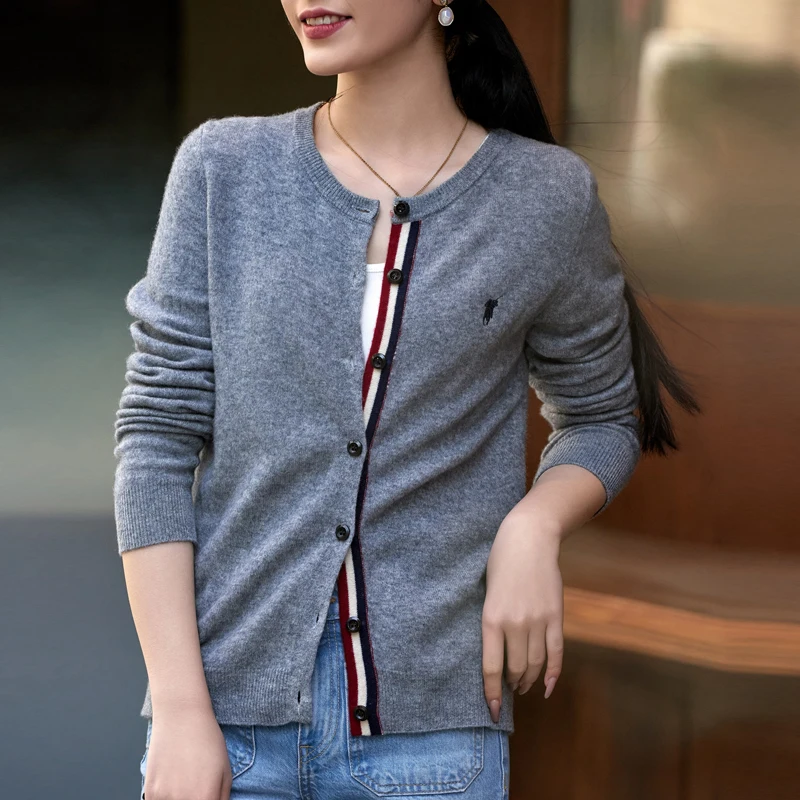

Women's Wool Pullover O-neck Long Sleeved Vertical Striped Cardigan Autumn Winter Styles 100% Merino Wool Knitted Clothing