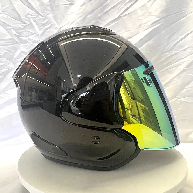 VZ-RAM ABS Classic 3/4 Open Face Helmet,For Vintage Motorcycle and Cruise Motorcycle Protection Helmets,Bright black,Capacete