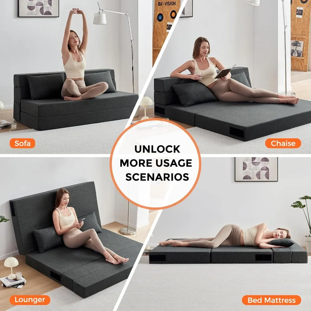 Sofá-cama queen portátil para rvs, sofá futon com colchão de espuma, cama dobrável para convidados, móveis confortáveis para sala de estar