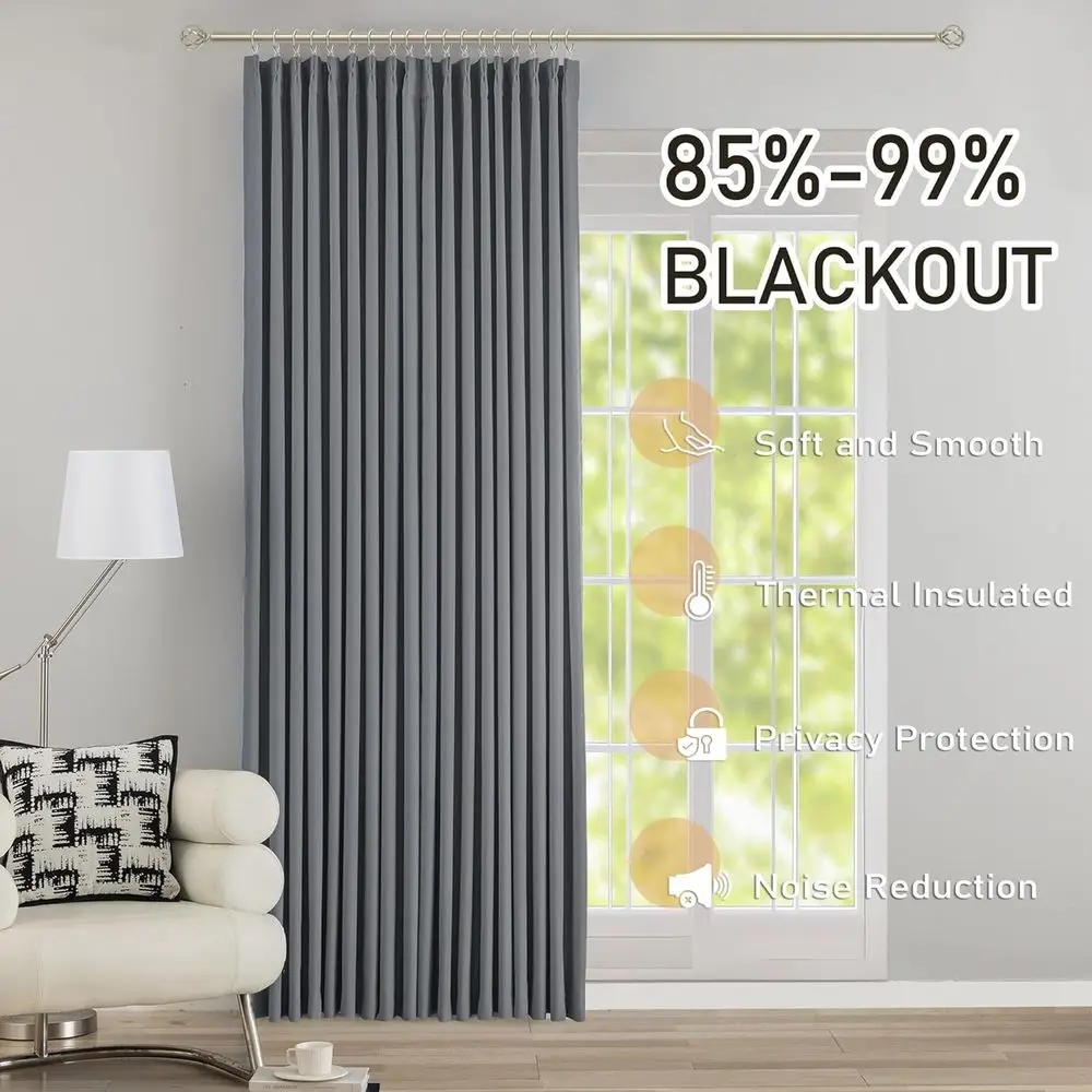 Zasłony zaciemniające termoizolacyjne 84 cali, neutralny szary z plisami i haczykami, 101 cm x 213 cm do salonu